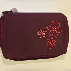 Burgundy Travel Case with Floral Embroidery